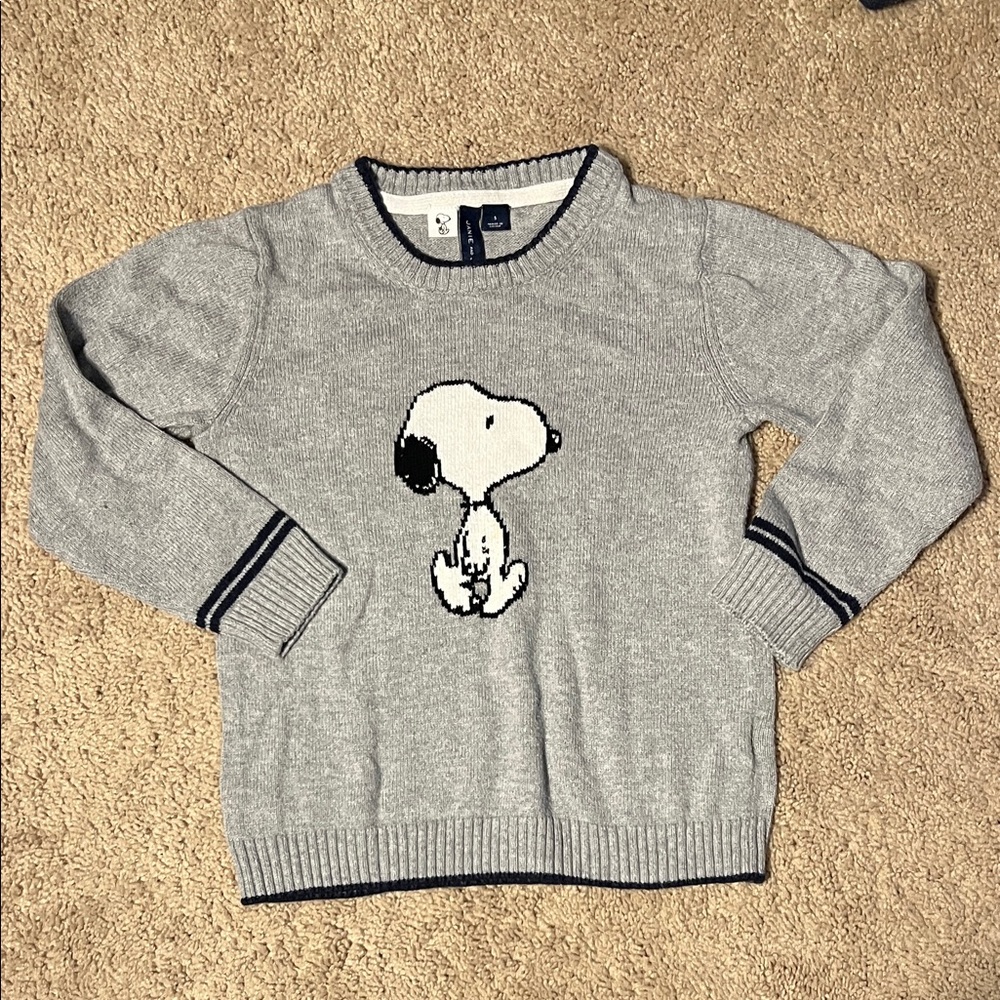 Janie and Jack Light Gray Knit Sweater with Snoopy